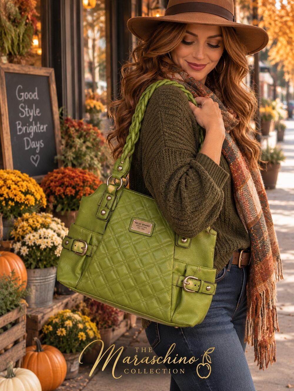 Relic Green Y2K Shoulder Bag Quilted Braided Strap Buckle Pocket Purse Fall